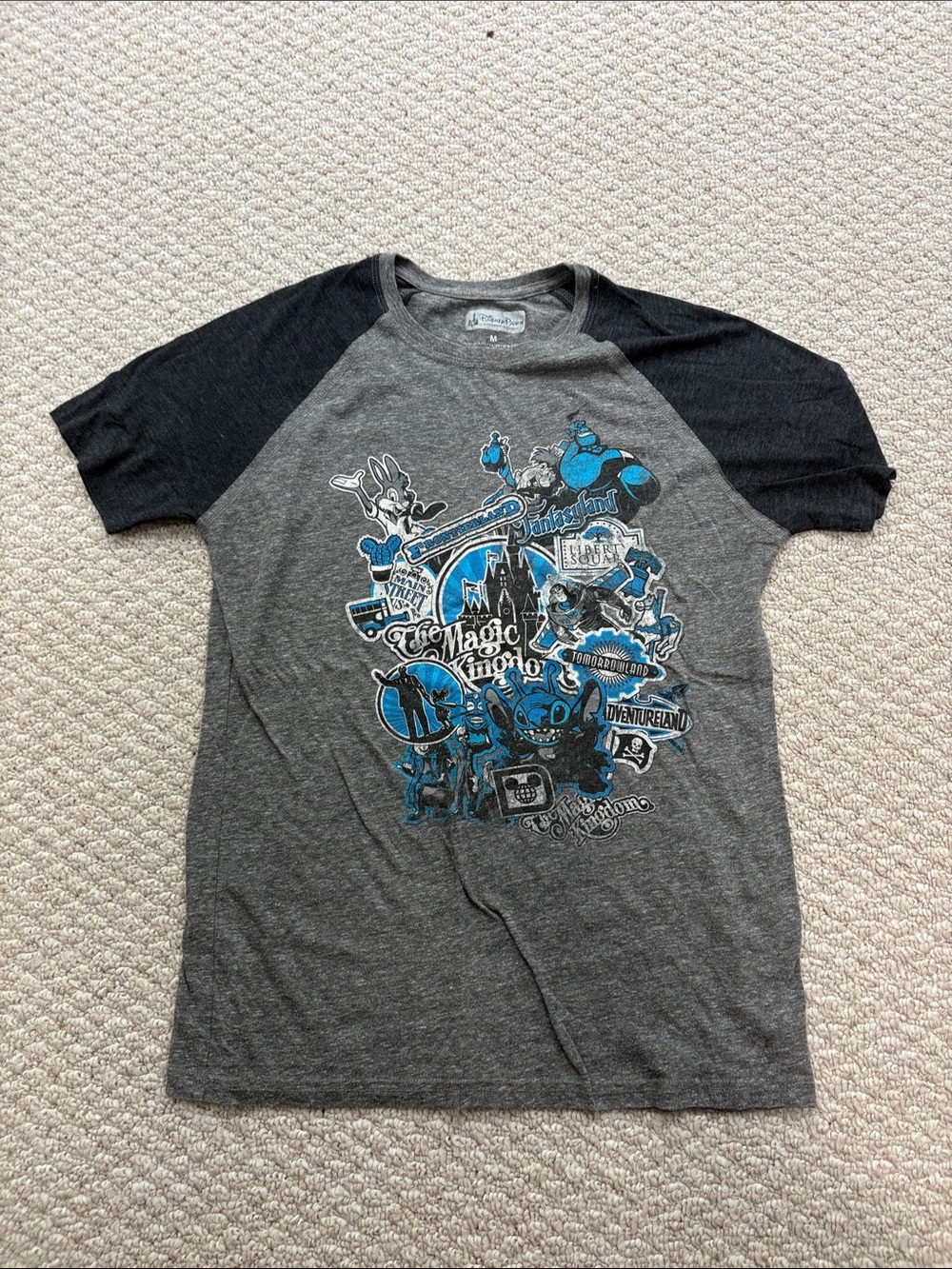 Walt Disney World WDW Magic Kingdom Gray & Black Raglan Graphic T-Shirt